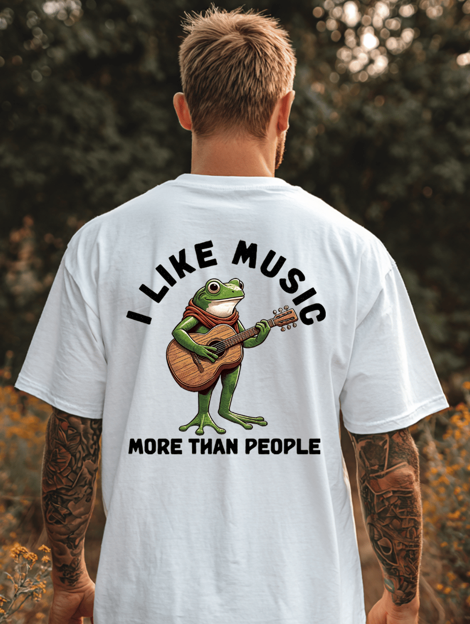 Unisex 100% Cotton Casual Resist Frog “Like Music More Than People” Print T-shirt