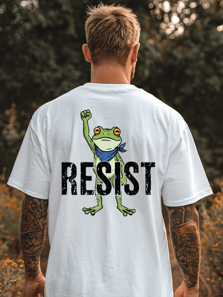 Unisex 100% Cotton Frog Resist Police Defending Power Print T-shirt
