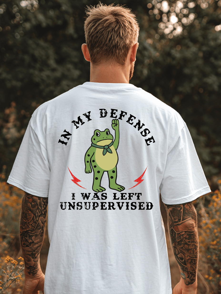 Unisex 100% Cotton Casual Frog Resist "In My Defense I Was Left Unsupervised" Print T-shirt
