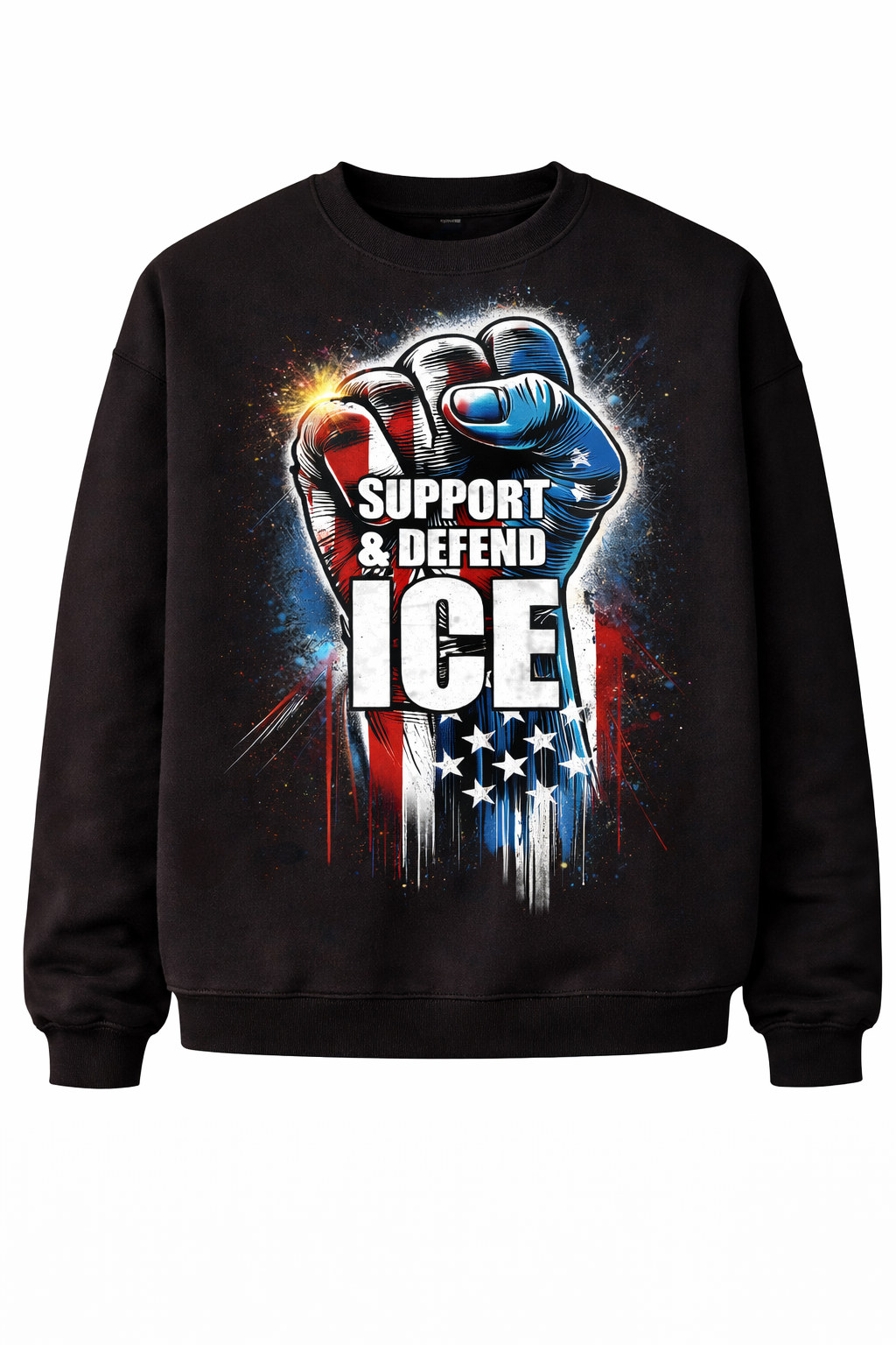 Purchase this loose-fitting sweatshirt and support the "Fight for Ice" I.C.E. series; the sweatshirt features a printed design.