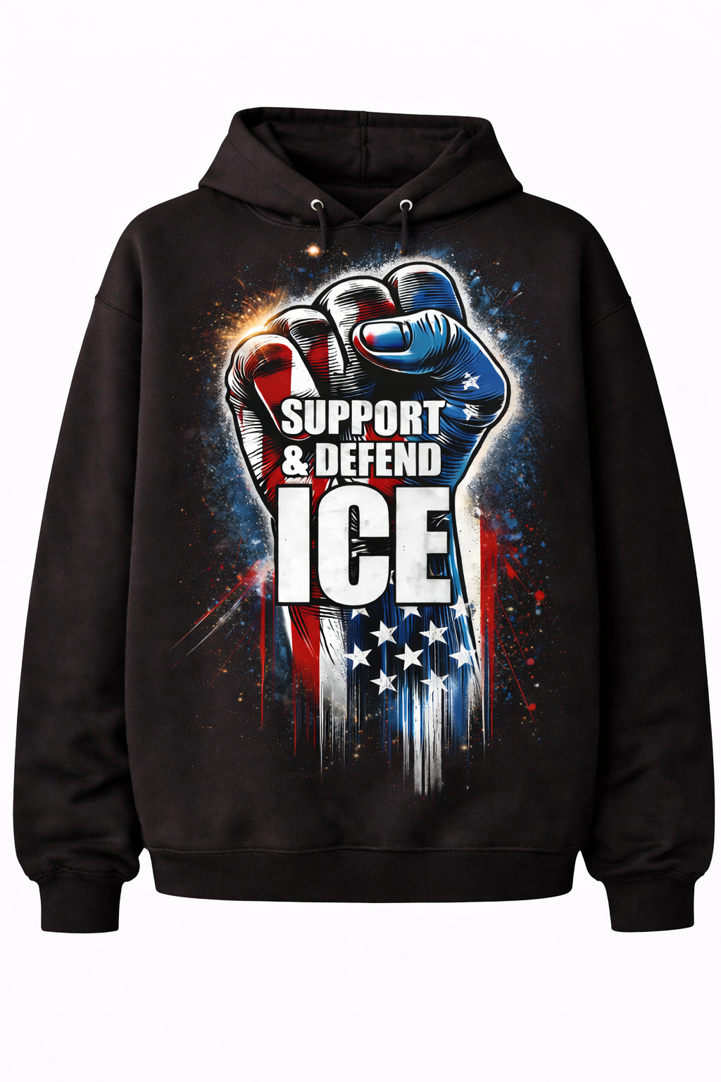 Support the "Fight for Ice" I.C.E. series with this loose-fitting hooded sweatshirt featuring graphic prints.