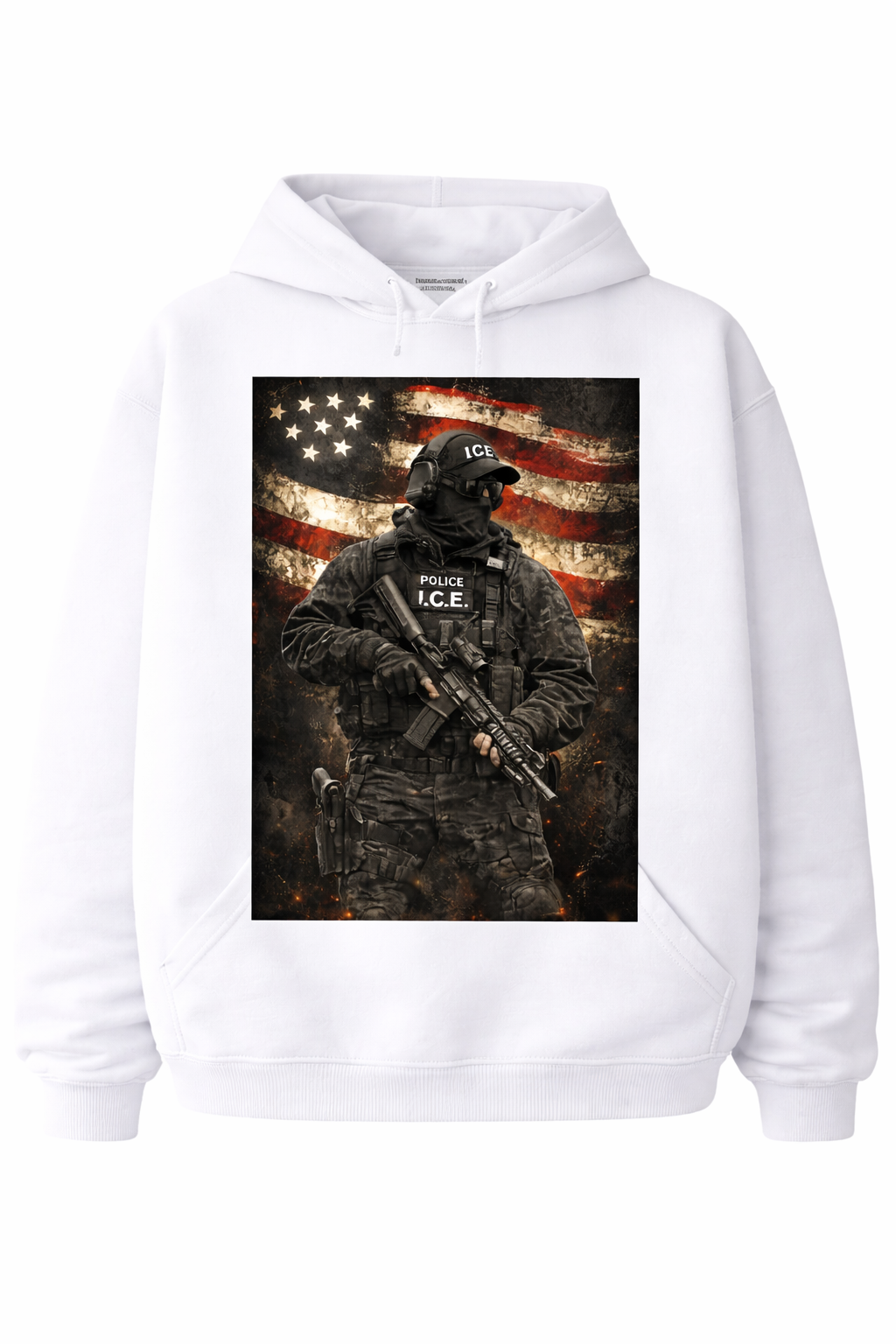 Support the "Fight for Ice" I.C.E. series with this loose-fitting hooded sweatshirt featuring graphic prints.