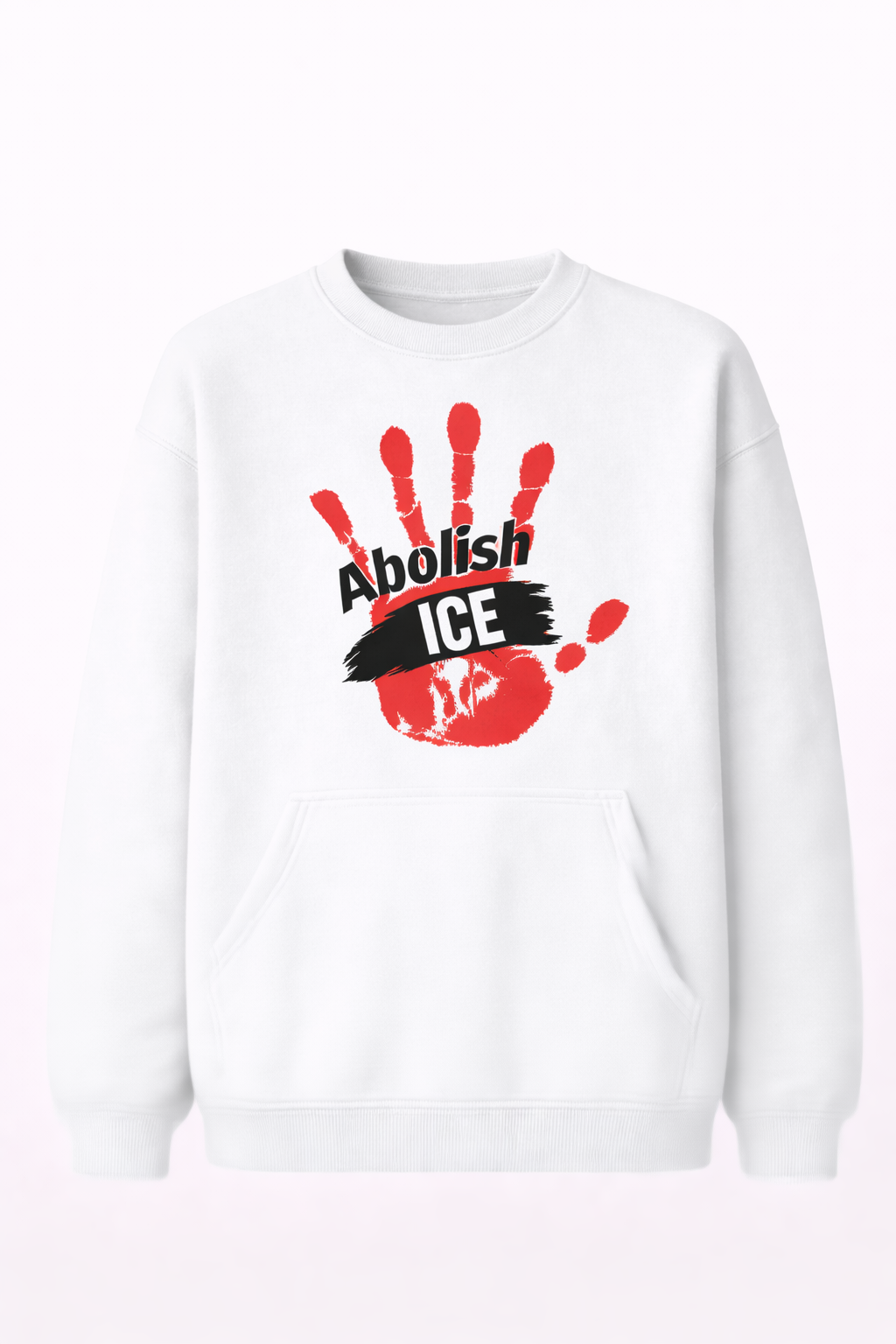 Abolish ICE Handprint Graphic Sketch Style Sweatshirt – Imitation Cotton Casual Round Neck Regular Fit Pullover
