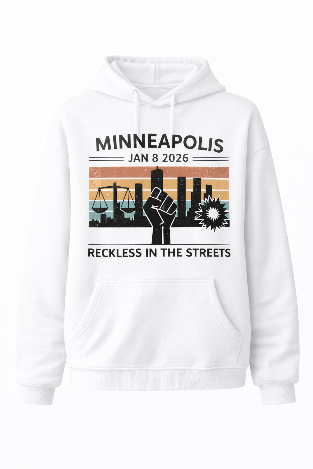 Fist and Scales City Pattern Hoodie - White, Fearless Street Style-KK