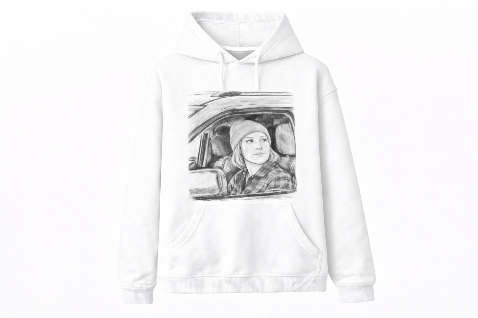 Sketch-style white unisex hooded sweatshirt - Casual pullover streetwear top