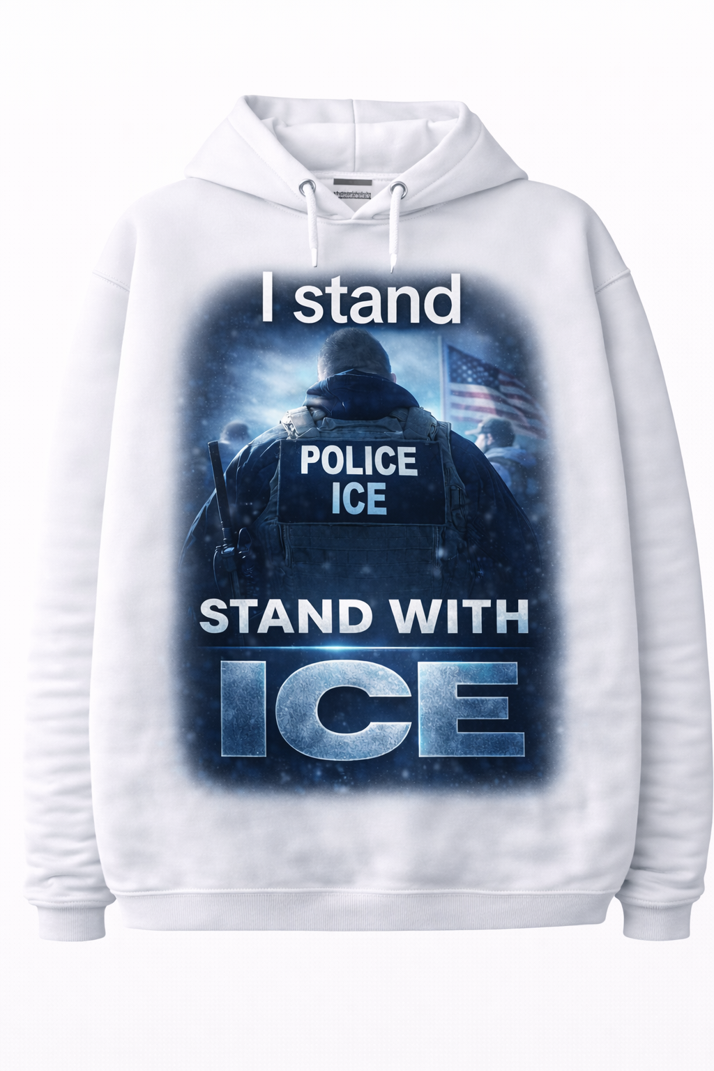 Support the "Fight for Ice" I.C.E. series with this loose-fitting hooded sweatshirt featuring graphic prints.
