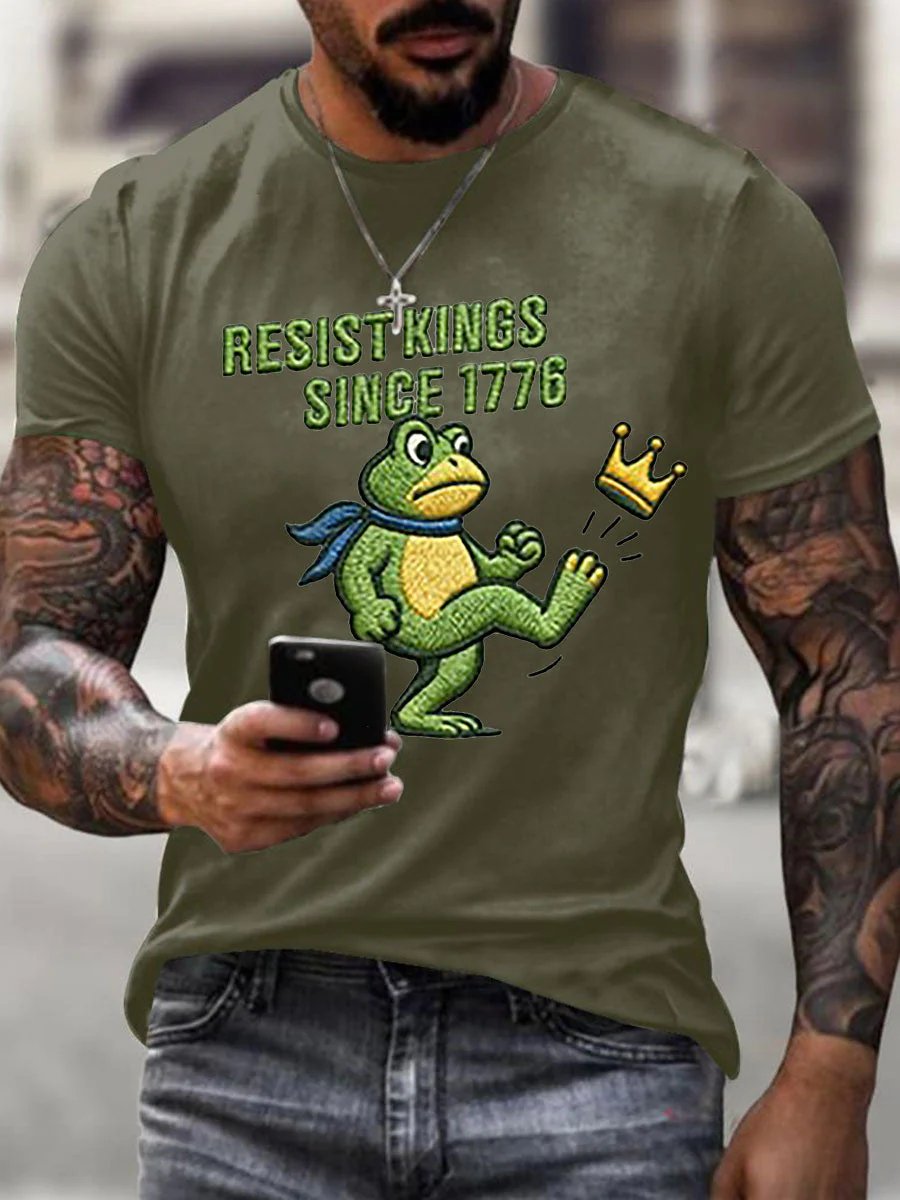Men's Retro Resist Kings Since 1776 Printed Round Neck T-Shirt