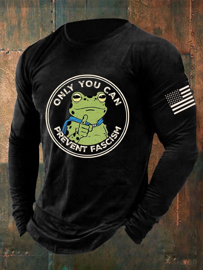 Men's Frog ONLY YOU CAN PREVENT FASCIS Print Casual T-Shirt