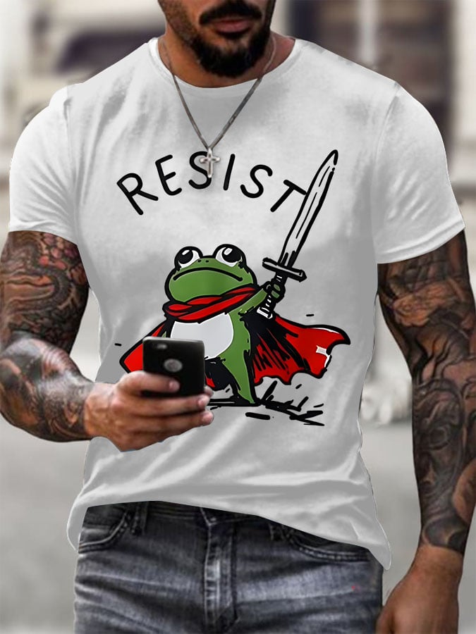 Men's Resist Frog Printed Round Neck T-Shirt