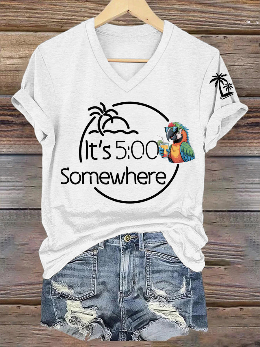 Women's  Its 5 O'clock Somewhere Casual V-Neck Tee