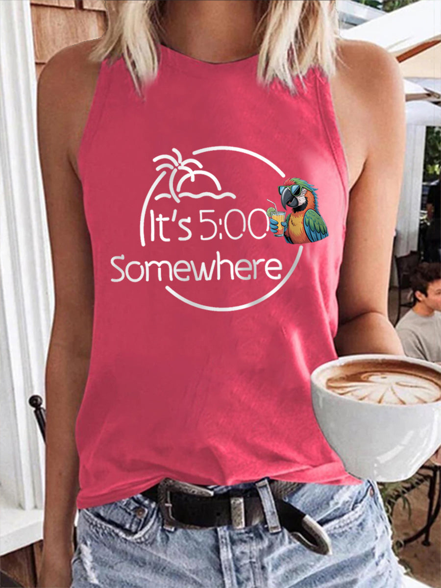 Women's It‘s 5 O'clock Somewhere Parrot Print Casual Vest