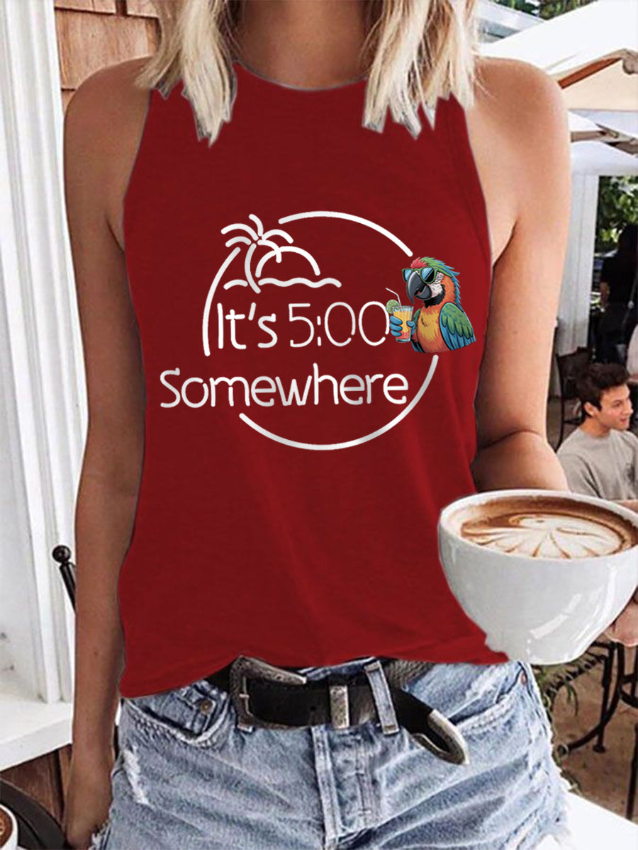 Women's It‘s 5 O'clock Somewhere Parrot Print Casual Vest