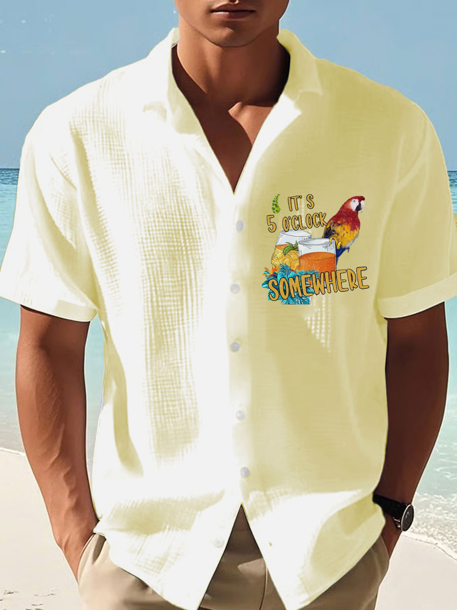 Men's It‘s 5 O'clock Somewhere Print Casual Short-Sleeve Shirt