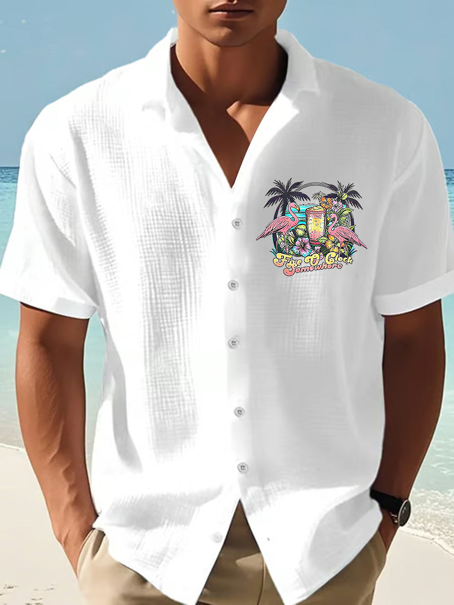 Men's It's 5:00 Somewhere Always Happy Hour Paradise Printed Short Sleeve T-Shirt