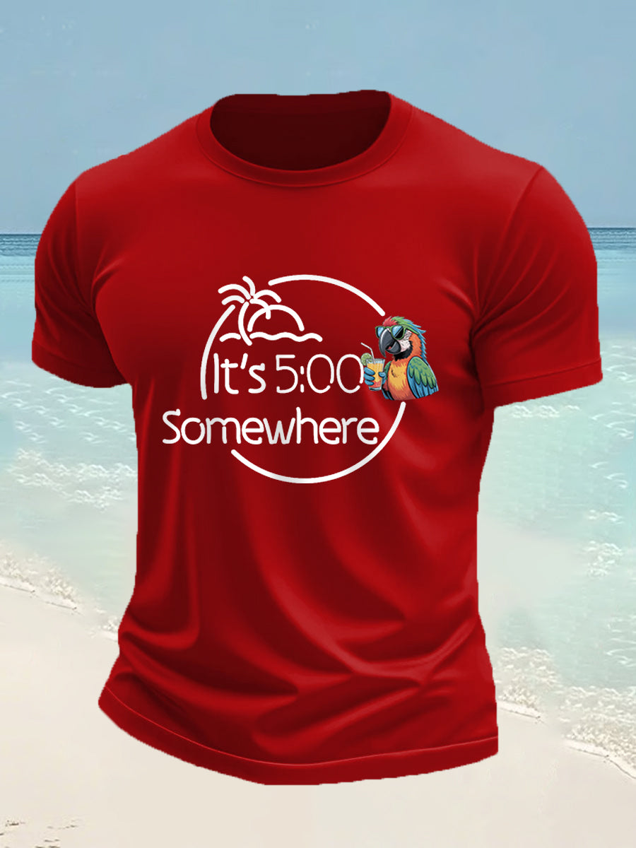 Men's It's 5 O'clock Somewhere Parrot Print Casual Tee