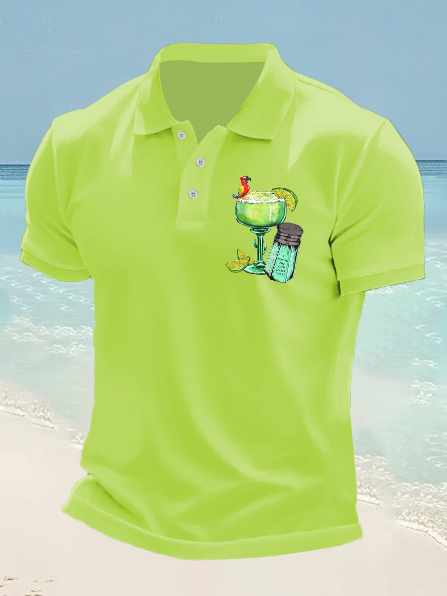 Men's  It's 5 O'clock Somewhere Parrot Print Casual Short Sleeve Top