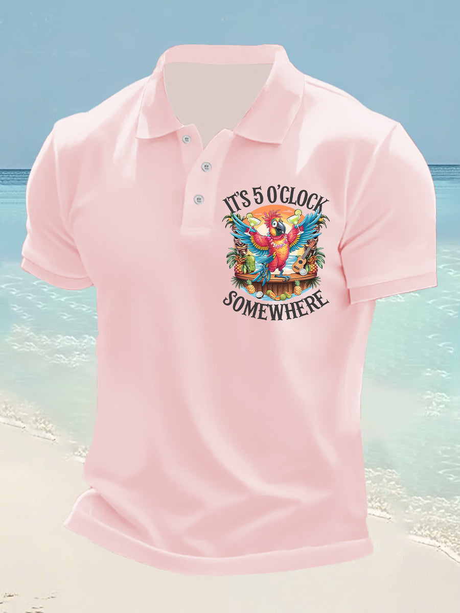 Men's It's 5 O'clock Somewhere Parrot Print Casual Short Sleeve Top