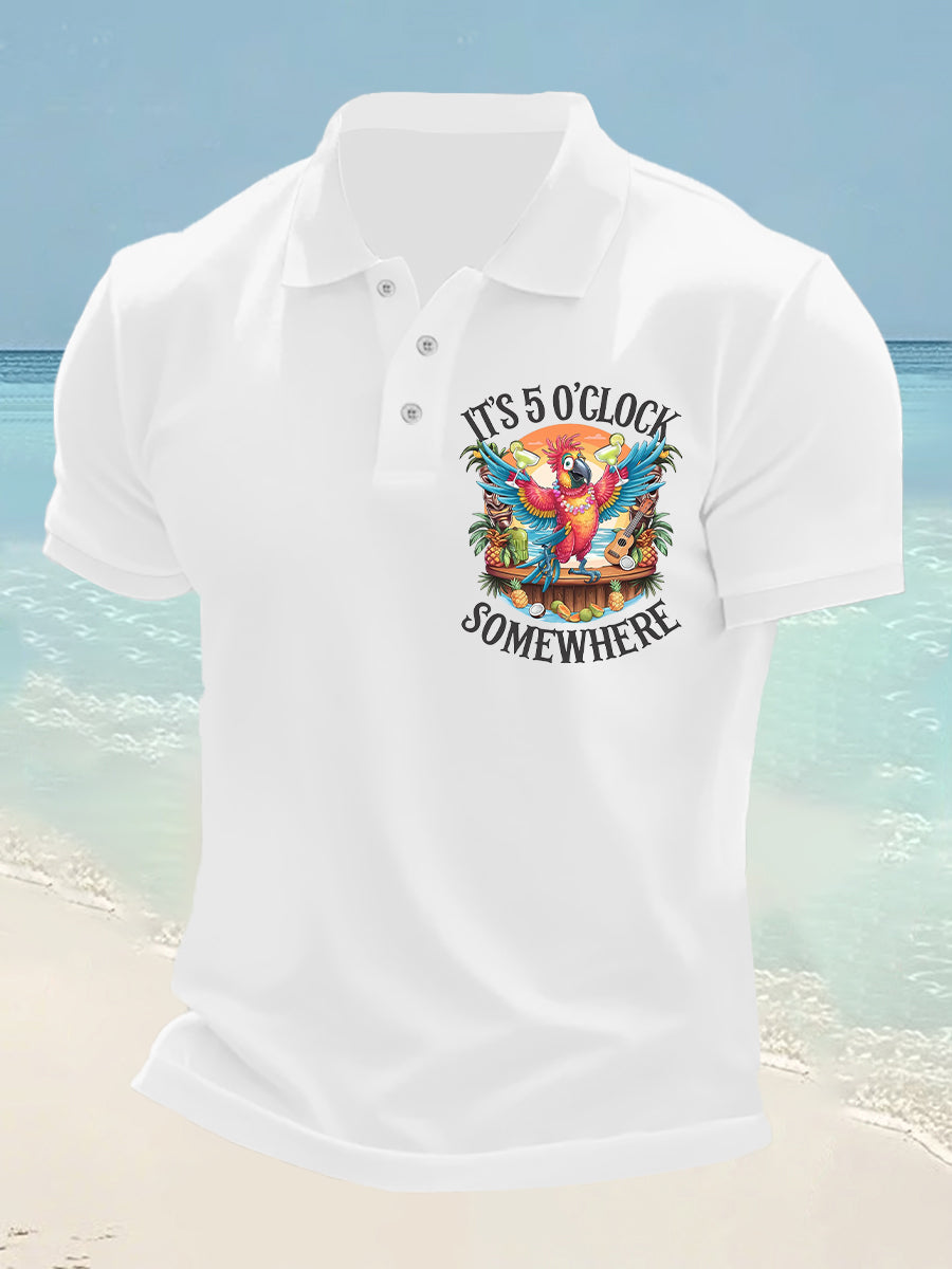 Men's It's 5 O'clock Somewhere Parrot Print Casual Short Sleeve Top
