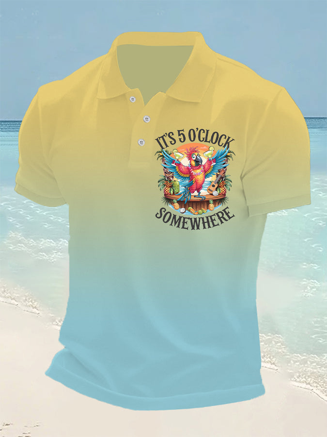 Men's It's 5 O'clock Somewhere Parrot Print Casual Short Sleeve Top