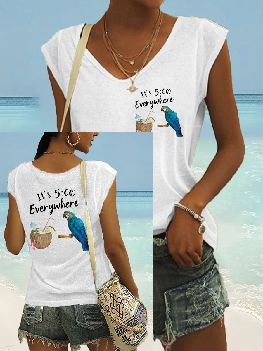 Women's It‘s 5 O'clock Everywhere Print Casual coloured cotton T-shirt