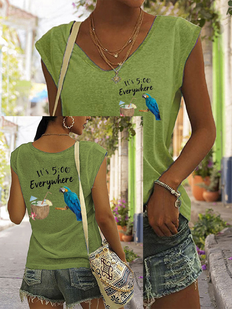 Women's It‘s 5 O'clock Everywhere Print Casual coloured cotton T-shirt