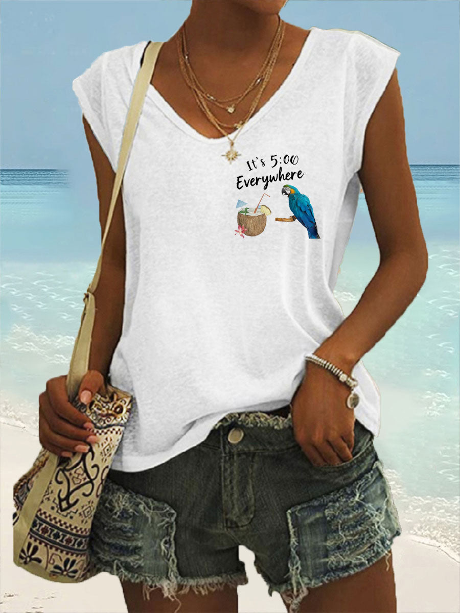 Women's It‘s 5 O'clock Everywhere Print Casual coloured cotton T-shirt