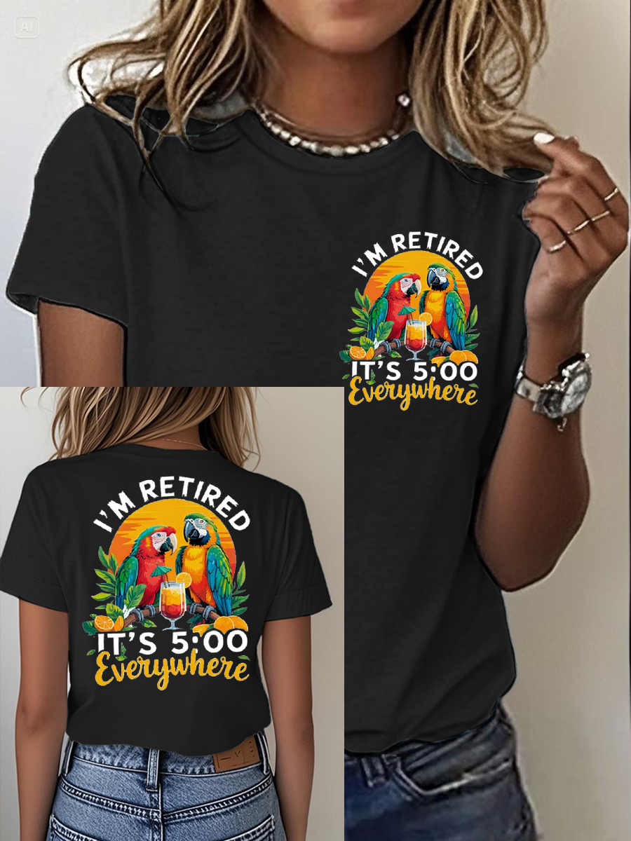 Women's It‘s 5 O'clock Everywhere Print Casual Short Sleeve T-Shirt