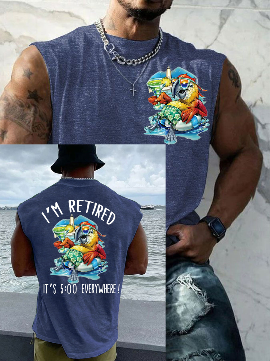 Men's I'm Retired It's 5 O'clock Everywhere Parrot Print Casual Tank Top