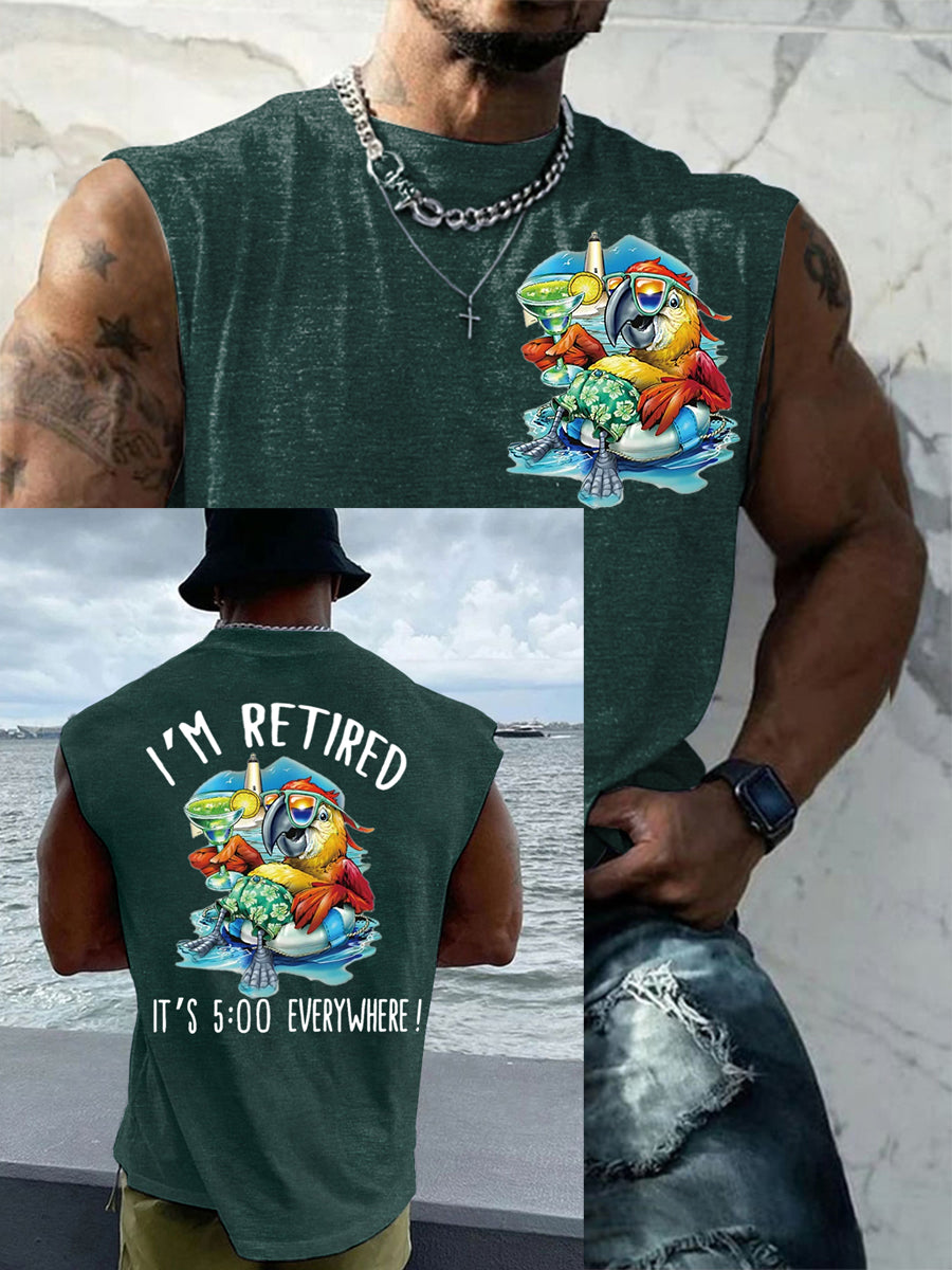 Men's I'm Retired It's 5 O'clock Everywhere Parrot Print Casual Tank Top