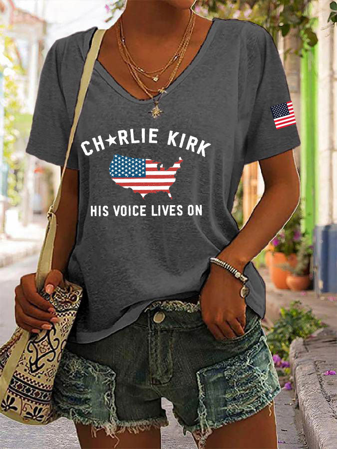 Women's His Voice Lives On Printed Casual T-shirt