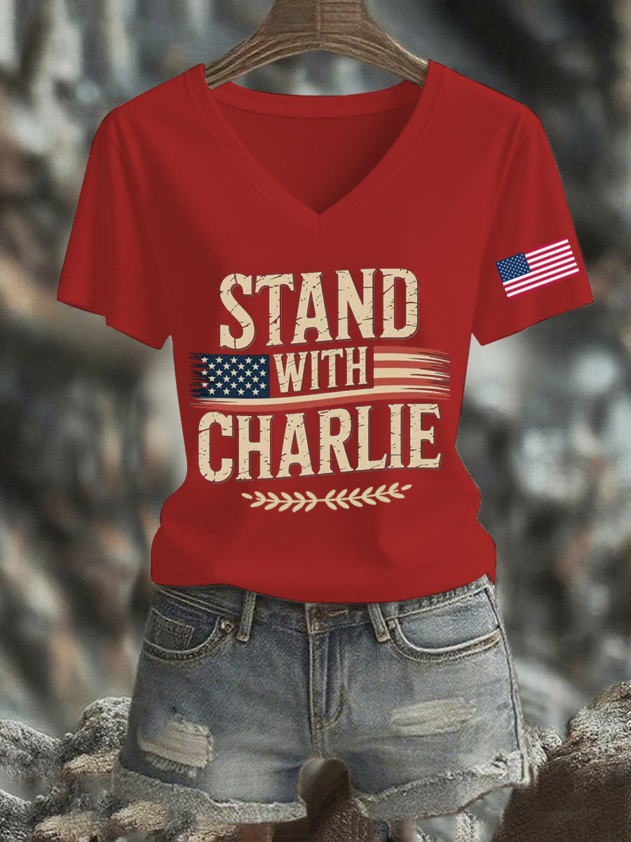 Women's Stand With Charlie Kirk Printed T-shirt