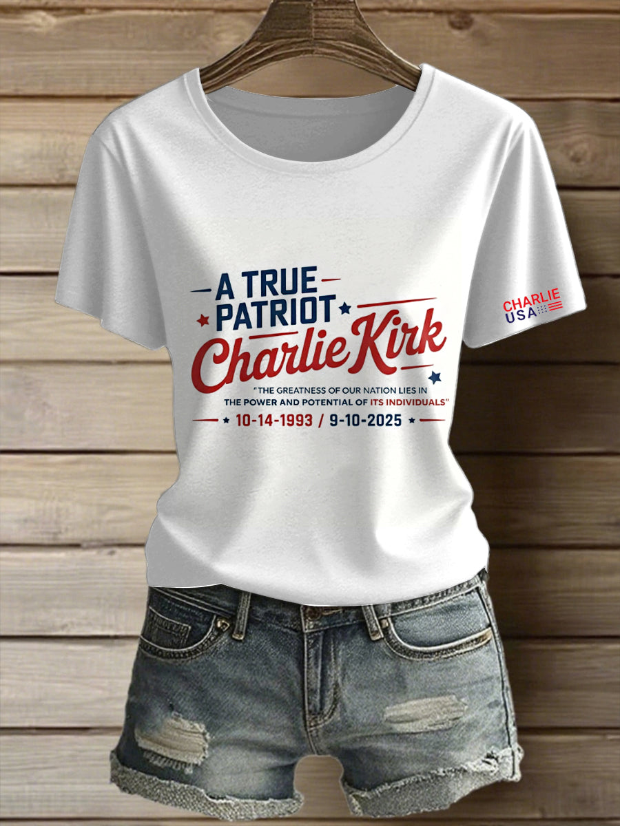 Women's Charlie Kirk Freedom Printed Vintage Fashion Loose Short Sleeve T-Shirt