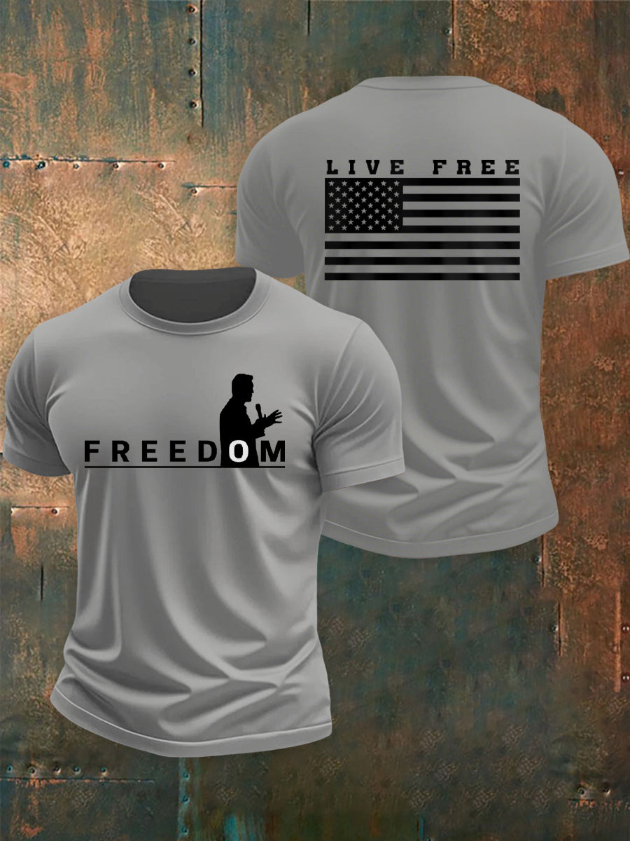 Men's Freedom USA Flag Live Free Print T-shirt