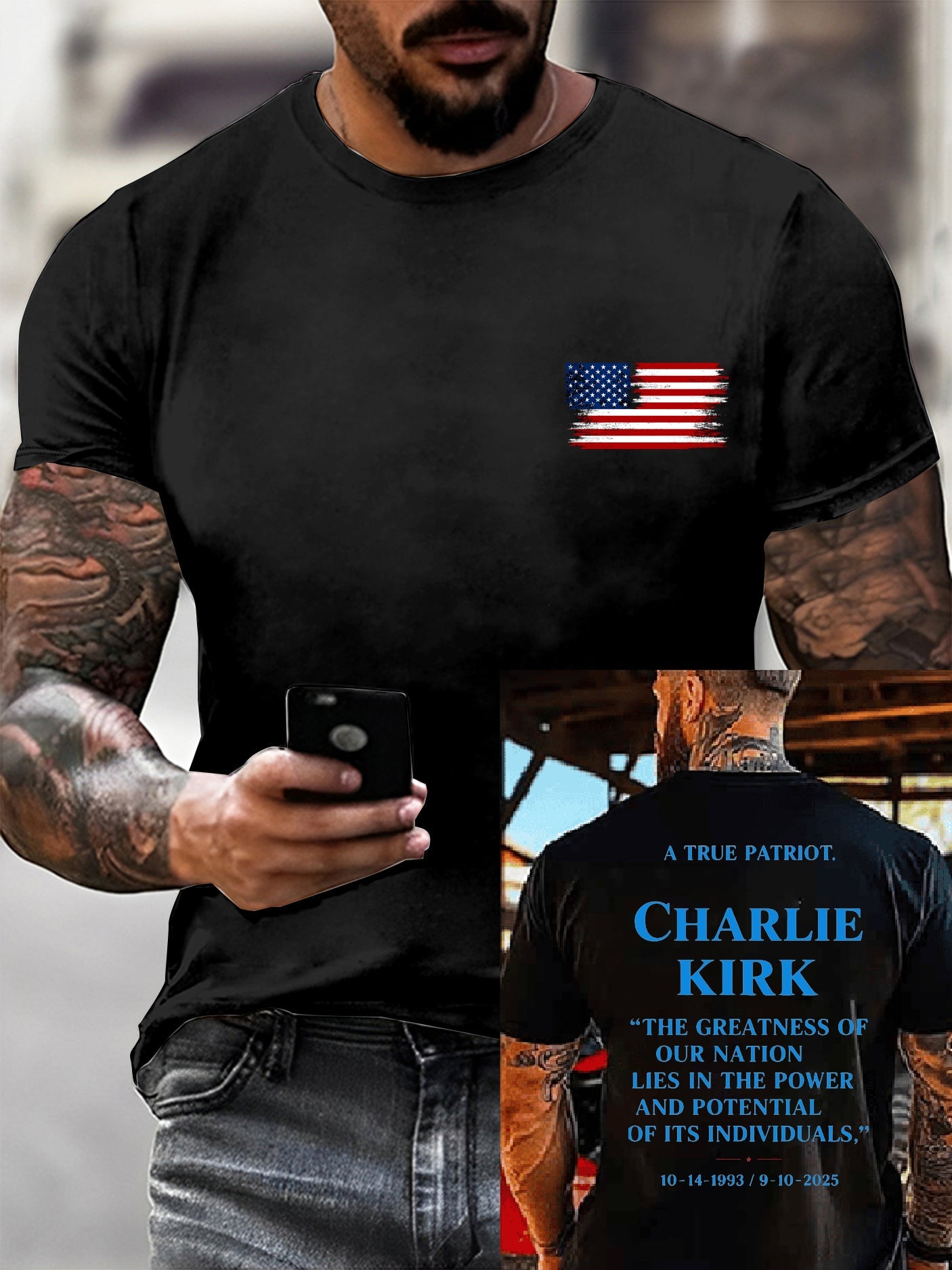Men's Charlie Kirk Printed Vintage Fashion Loose Short Sleeve T-Shirt