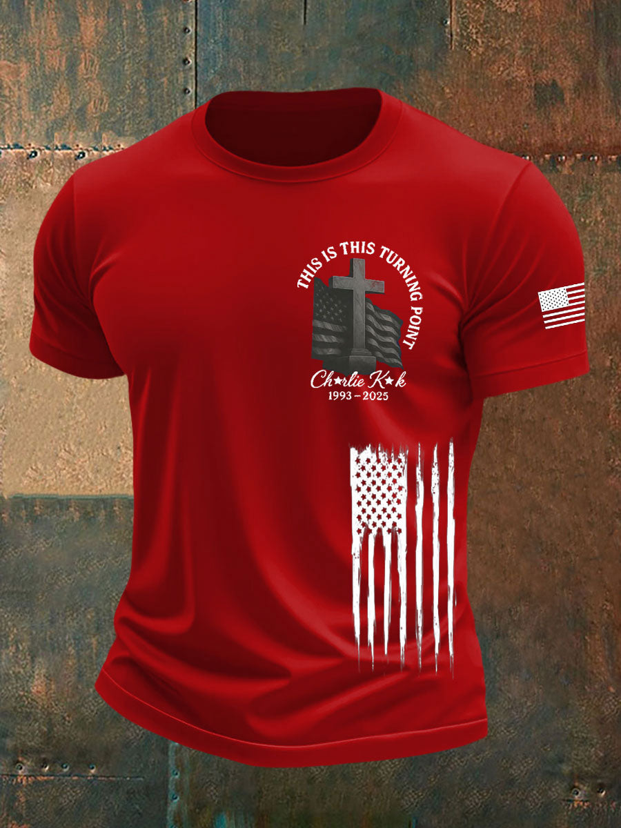 Men's Charlie Kirk Turning Point imitation cotton short-sleeved T-shirt
