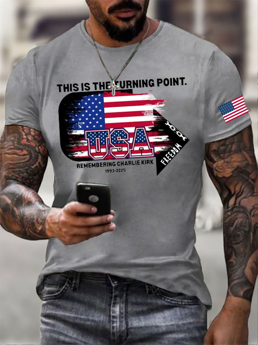Men's Charlie Kirk Turning Point imitation cotton short-sleeved T-shirt