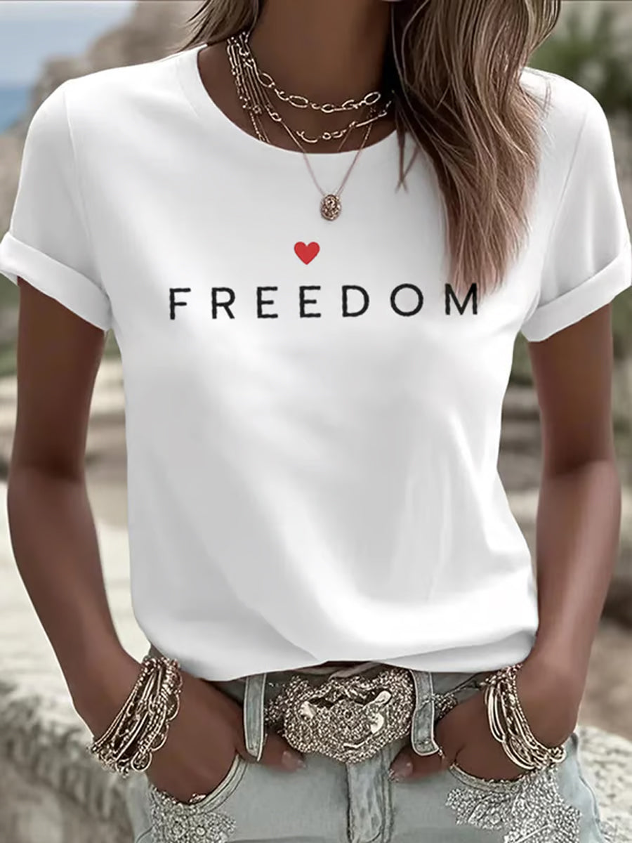 Women's Freedom American Flag Printed Commemorative T-shirt