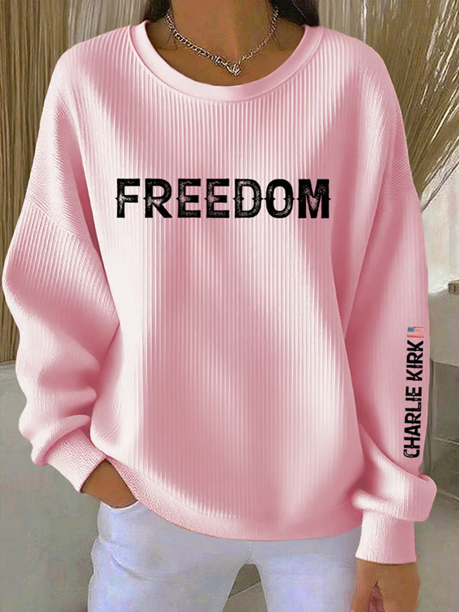 Women's Charlie Kirk "Freedom Isn't Free" Turning Point America Short Sleeve Commemorative Sweatshirt