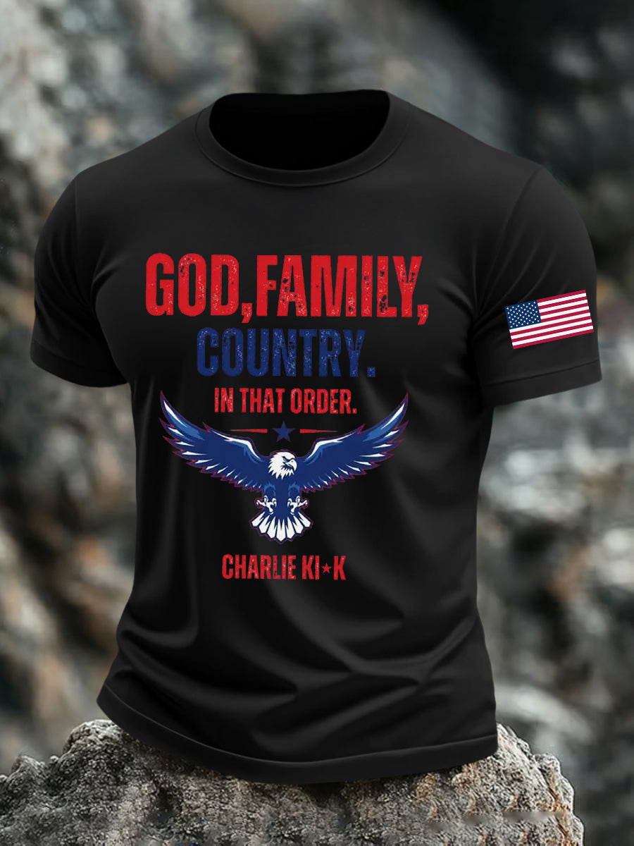 Men's God Family Country In That Order Printed T-shirt