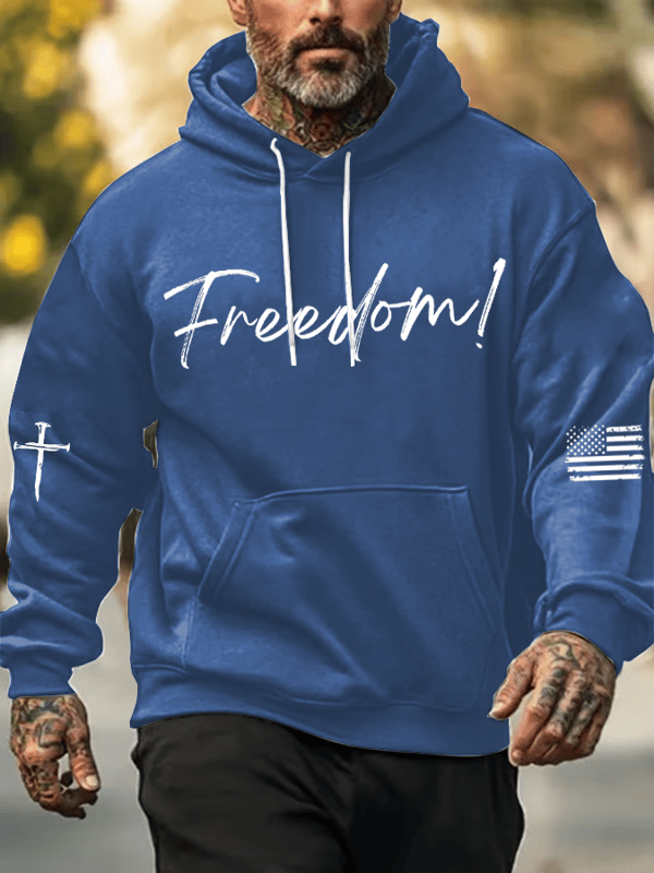 Men's Freedom Printed Oversized Drop-Shoulder Hoodie with Pockets