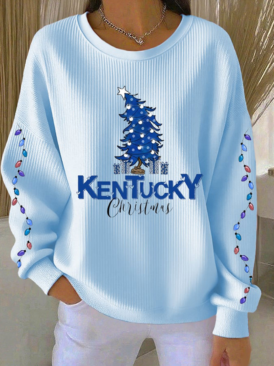 Women's Kentucky Christmas Ribbed Round-Neck Sweatshirt