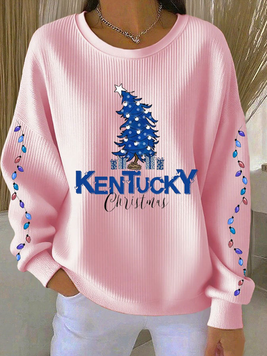 Women's Kentucky Christmas Ribbed Round-Neck Sweatshirt