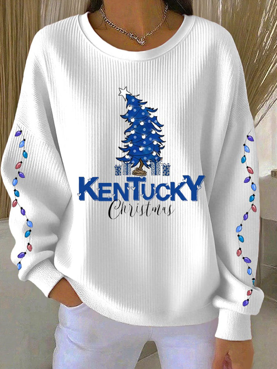 Women's Kentucky Christmas Ribbed Round-Neck Sweatshirt