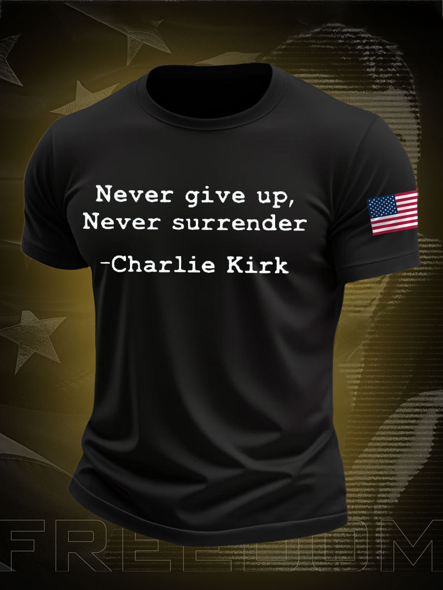 Men's Never Surrender Freedom True Patriot Printed T-shirt
