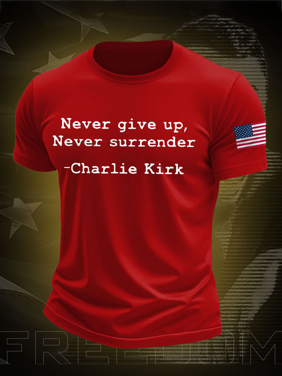 Men's Never Surrender Freedom True Patriot Printed T-shirt