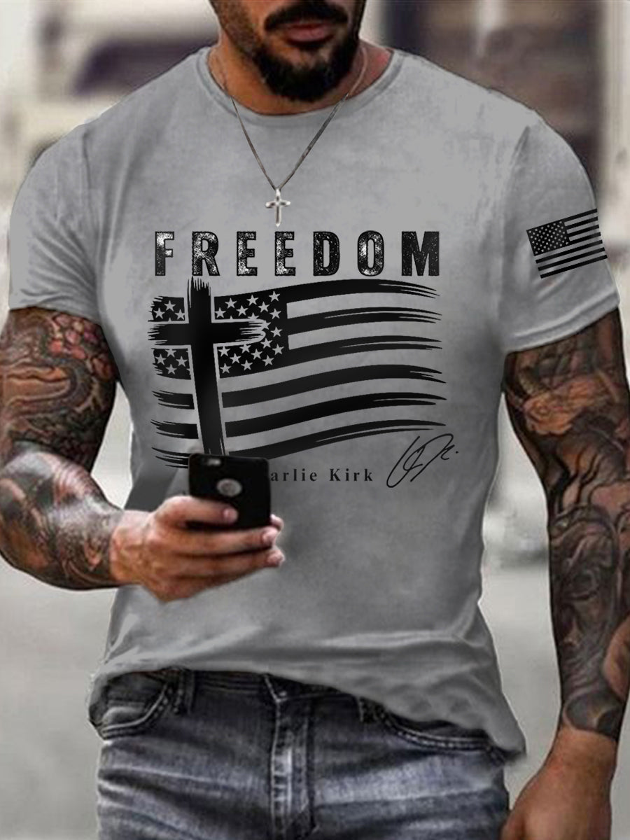 Men's Freedom Cross USA Flag Print Tee