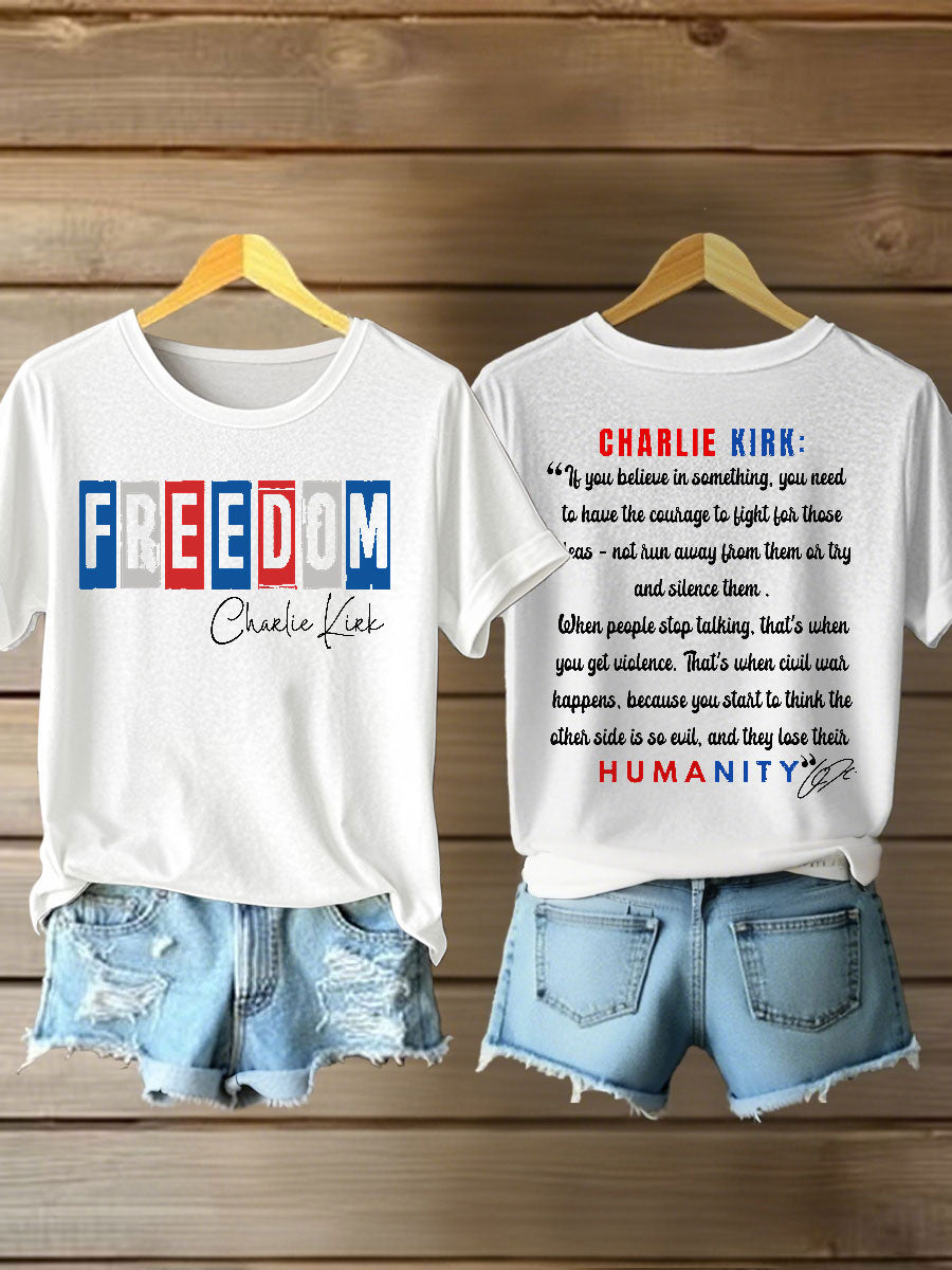 Women's Charlie Kirk Freedom Iron On Short Sleeve T-Shirt