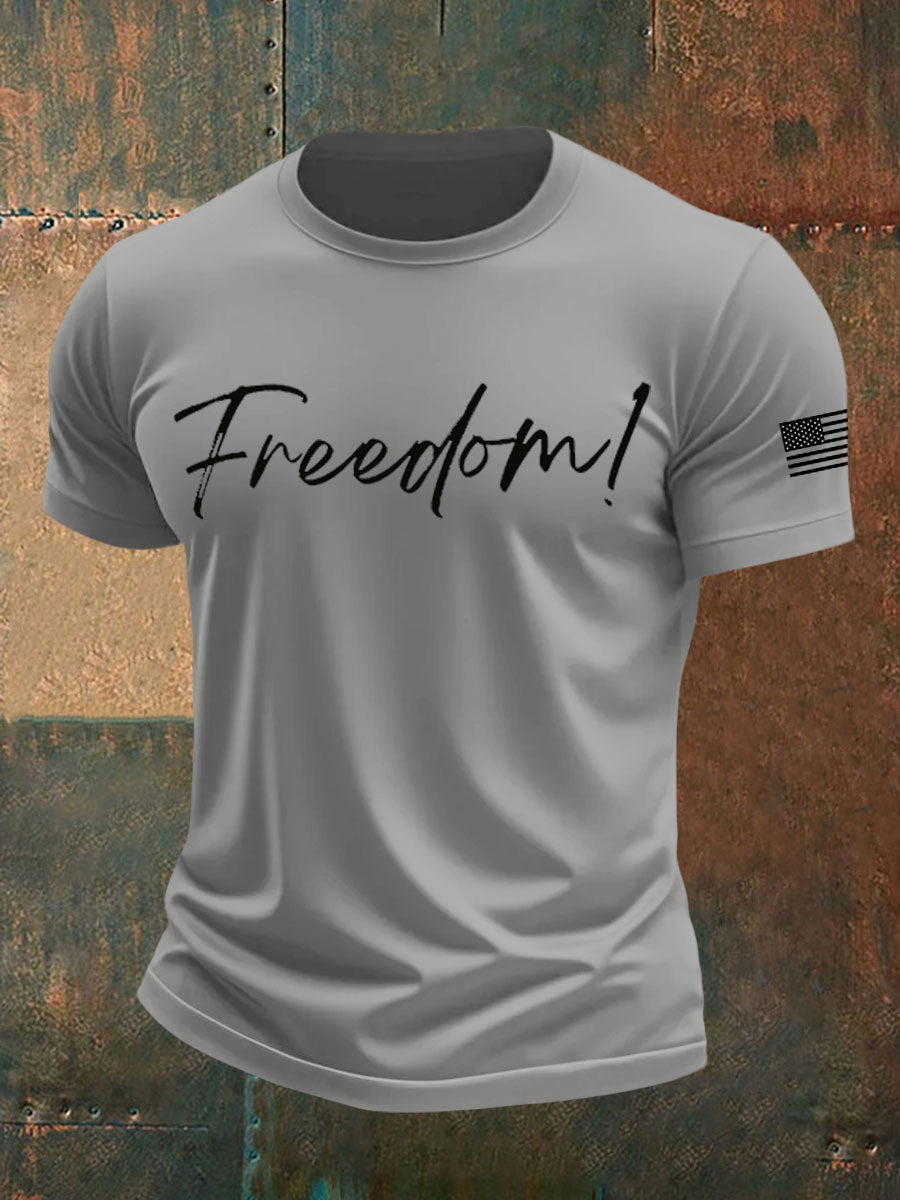 Men's Freedom Print imitation cotton short-sleeved T-shirt