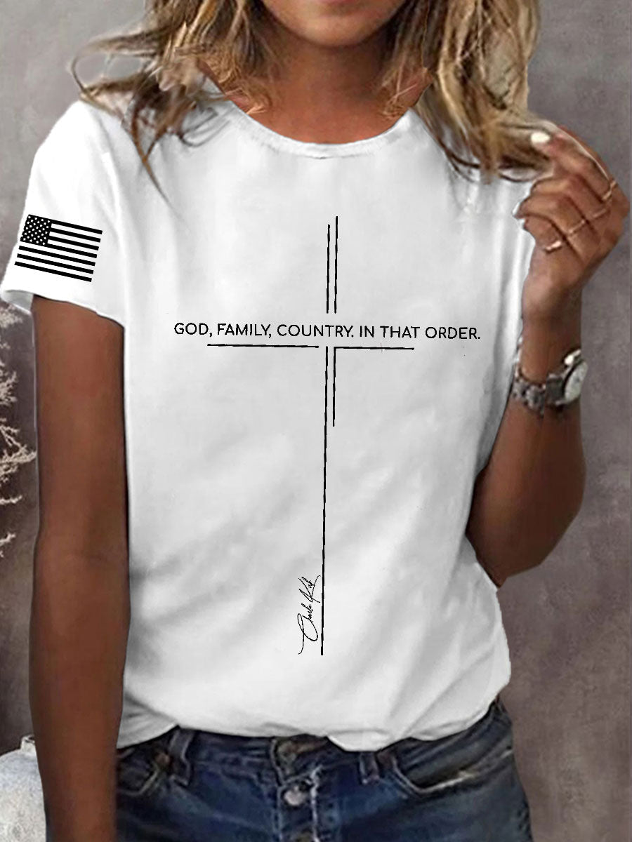 Women's God Family Country In That Order Short Sleeve T-Shirt